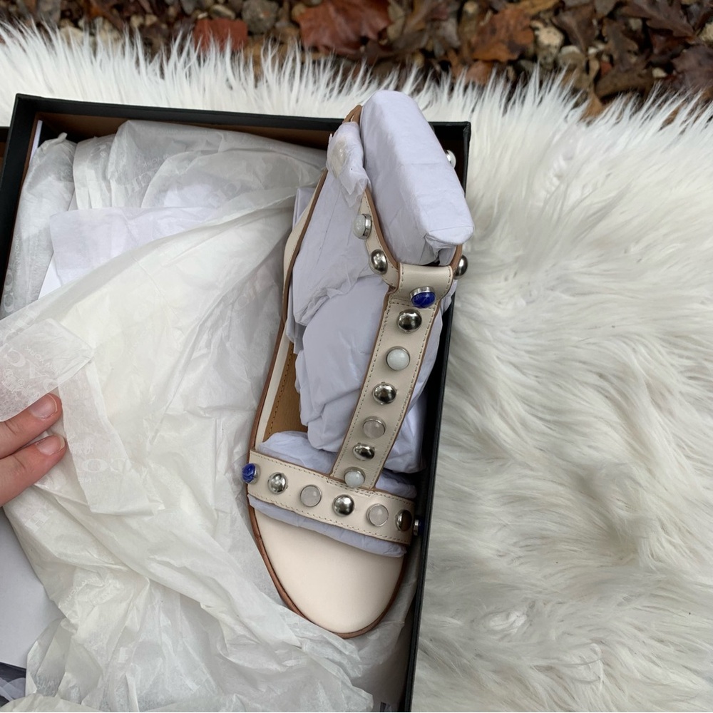 Coach Sadie Semi Matte Calf Studded Beige Sandals Size 5 - Picture 3 of 4